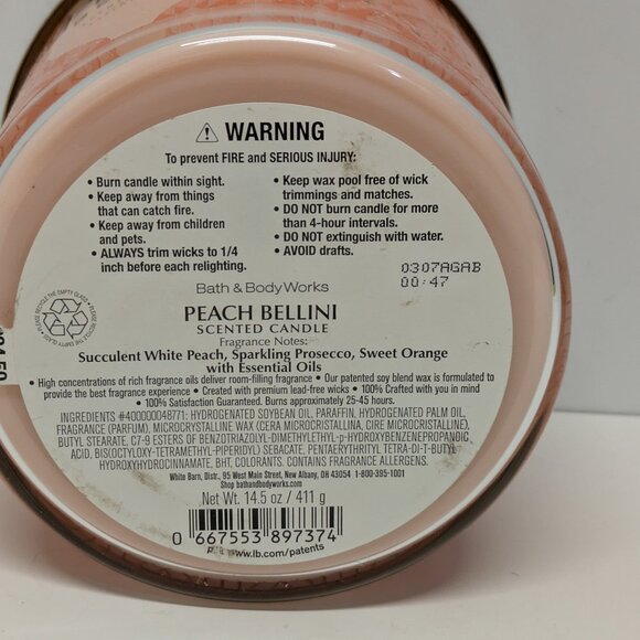 NEW! Bath & Body Works Peach Bellini - 3-Wick Jar Candle - Picture 3 of 3